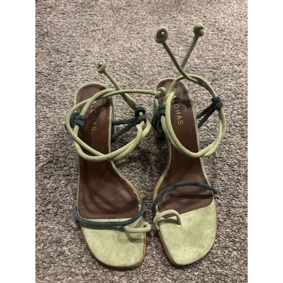 ALOHAS Grace Suede Strappy Lace Up Heeled Sandals in Green Sz 39 US 8-8.5 - Picture 2 of 8